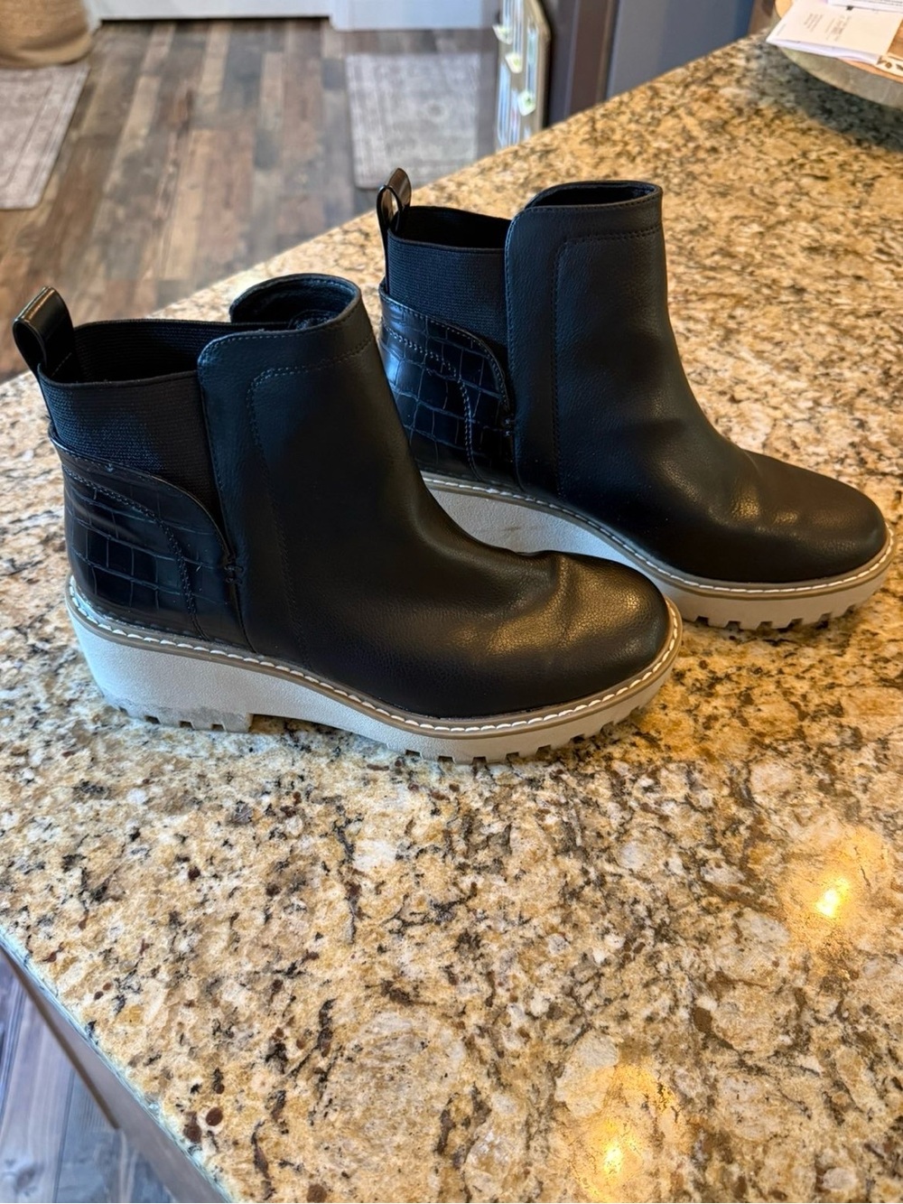 Dolce Vita Black Leather Chelsea Platform Ankle Boots